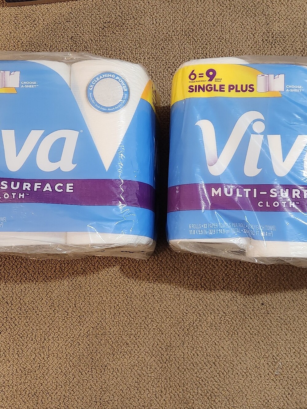 Brand New Packages of Viva Paper Towels 6 Single Plus Rolls=9 Single Rolls